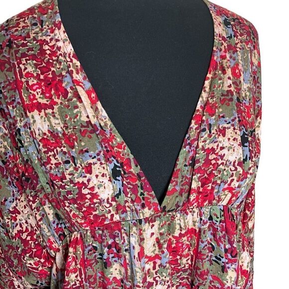 Bucket List Woman's Top Size S Boho Peasant Flowy Oversized V-neck Tiered - Picture 2 of 16